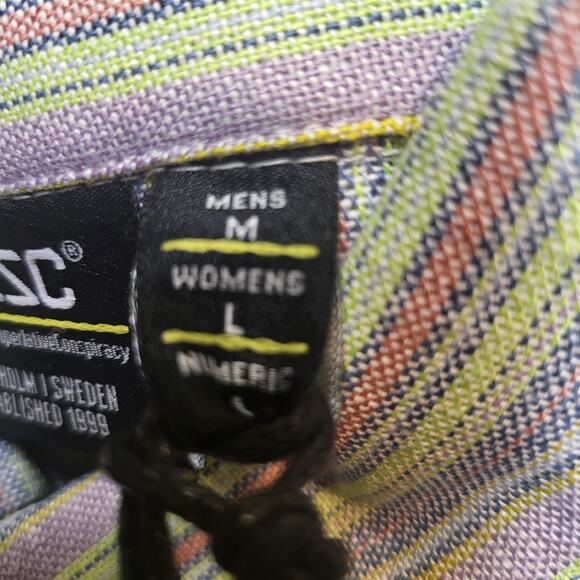 Wezc Linen Blend Shirt Mens M Striped Button Up Short Sleeve - Picture 3 of 8